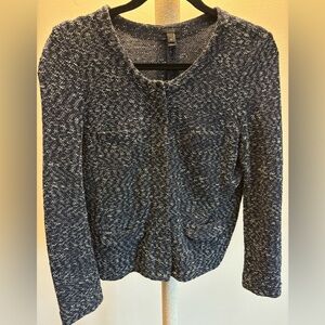 J Crew Textured Navy and White Knit Open Cardigan